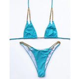 Sexy Cow Print Halter Metal Chains Brazilian Bikini Women Swimsuit Female Swimwear Two Pieces Bikini Set Bathing Suit Swim Lady