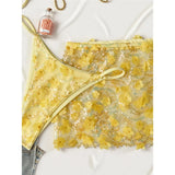 S - XL Three-pieces Bikini set With Skirt Flowers Sequins Bikini Female Swimsuit Women Swimwear Bather Bathing Suit Swim V7864