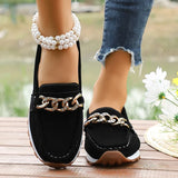 Fashion Metal Chain Soft Sole Flats Shoes Women Spring Autumn Pu Leather Platform Loafers Woman Slip On Non Slip Casual Shoes