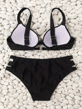 Solid Color Black Two Piece Swimsuit for Women Sexy Underwire V-neck Suspender Backless Bikini Set High Waist Beach Swimwear