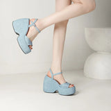 2025 New Summer Women High Heel Shoes Platform Square High Heel Ladies Sandals PU Leather Open Toe Buckle Dress Women Shoes