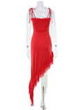 Ahagaga Fashion Women Straps Dresses Solid Square Collar Asymmetricl Bandage Slim Fit Elegant Summer Zipper Female Vestidos Robe