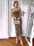 2024 Dress For Women Summer Chic Print Mesh Sleeveless Sexy Side Slit Slim Dresses Wild Beach Resort Style Woman Dress