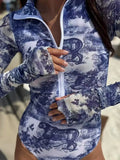 Long Sleeve One Piece Swimsuit 2026 Sexy Swimwear Women Surf Swim Suit Push Up Bathing Suit Beachwear Monokini Bath Suits
