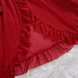 Transparent Red Lingerie Women's Underwear Sleepwear Lace Nightdress And Panty Pijamas Sets Female Nighty
