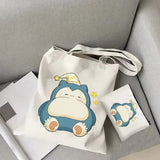 Pokemon Canvas Bags Snorlax Printed cartoon Figures Shopping Tote Bags New Commuter Simple Versatile Storage Bag Girls Boys Gift