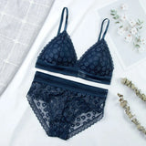 Women Floral Lace Bras Suit Solid Underwear Padded Breathable Vest With Briefs Sexy Hollow Out Bralette Thin Lingerie One Size