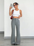 Women's Casual Solid Color Front Button Fitted Flare Long Pants Office Lady Elegant Suit Trousers Spring/Fall