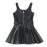 Black PU Leather Wide Strap Mini Dress for Women Heart Zipper Sexy Night Out Clubwear Plus Size Faux Leather Bodycon Babydoll