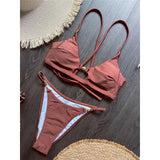 7 Colors New Cross Back Bikini Female Swimsuit Women Swimwear Two-pieces Bikini set High Leg Cut Bather Bathing Suit Swim V8252