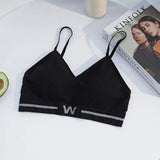 Letter Printed Elastic Underband Bralette Women Removable Breathable Pads Thin Straps Tank Bra One Size Daily Intimates