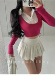 WOMENGAGA Fahsion Women Skorts Spicy Girl Sexy High Waist SlimA-LINE Pleated Skirt Half Body Short Skirt Sweet Korean Style 8NDZ