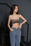 Sexy Japanese Satin Halter Bra Strapless Seamless Two-Way Wear Adjustable Comfort Back Fit Wirefree Lingerie Set S-XL MOYISU Bra