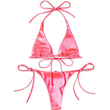 Sexy Satin Halter Brazilian Padded Bikini Female Swimsuit Women Swimwear Two-Pieces Bikini Set Bather Bathing Suit Swim V4966S