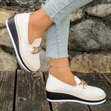 Fashion Metal Chain Wedge Heeled Loafers Women 2026 Slip On Platform Pu Leather Shoes Woman Non Slip Thick Sole Single Shoes