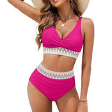 Two Piece High Waist Swimsuit Women Bikini Set V-Neck Tummy Control Bathing Suit for Daily Vacation Party Beach Wear
