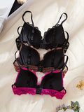 3PCS Daily Lace Trim Women's Underwear Set Rhinestone Push up Bra wite Underwire Soft & Stylish Female Slim Bra
