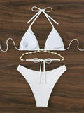 Halter Wrap Around Shell Decorated Bikini Women Swimwear Female Swimsuit Two Pieces Bikini Set Bathing Swimming Swim Suit Swim