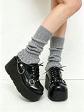 New Arrival Gothic Black Rivets Platform Creepers Shoes White Chain Decor Goth Creepers Chunky Lace Up Lolita Casual Shoes