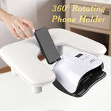 Nail art hand pillow, adjustable height, with 360 ° rotating phone holder and arm support pad, suitable for nail salon tools.