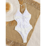 S - XL Sexy Pearls Wrinkled V Neck Women Swimwear One Piece Swimsuit Female Backless High Cut Leg Bather Bathing Suit Swim V7720
