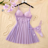 Girls limited edition purple floral embroidery nightgown .Lightweight sheer lace halter dress for ladies,sexy home wear