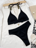 3 Colors Sexy Bikini Women Swimwear Swimsuit Push Up Pit Striped High Waist Solid Bikinis Set Bathing Suit Beach Bikini Female