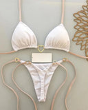 New Solid Color White Bikini Women suit Low Waist Lace-up Fashionable Swimsuit Two-piece Set
