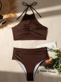 Wrinkled Halter High Neck Bikinis 2026 Female Swimsuit High Waist Bikini Women Swimwear Two-pieces Bikini Set Bathing Suit Swim