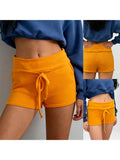 Women Fashion Lounge Shorts Spring Summer Knit Shorts Solid Color Drawstring Foldable Waist Comfy Casual Shorts