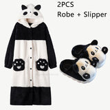 Cartoon Panda Plush Pajamas Robes Anime Adult Nightgown Winter Long Sleeve Night Dress Halloween Party Comfy Kawaii Girl Slipper