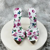 Sexy and fashionable printed slippers Shoes For Women's Sandals Summer Sexy Slippers Pointe Toe Thin Heels Stiletto Sandals12cm
