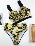 Printed Bra Cup Bandeau Bikinis Female Swimsuit High Waist Bikini Women Swimwear Two Pieces Bikini Set Push Up Bathing Suit Swim