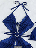 3 Piece Halter String Bikini 2026 Hollow Out Swimsuit Women Padded Swimwear Female Bathers Bathing Swimming Swim Suit Beachwear