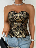 Hollow Irregular Sequin Double Layer Corset Court Style Waist Cincher Mesh Breathable Sexy Tube Casaul Pure Desire Top V466