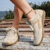 Comfortable Mixed Color Lace Up Tennis Sneakers Women Spring Anti Slip Soft Sole Flat Shoes Woman Round Toe Sports Walking Shoes