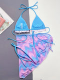 With Sarong Halter Ruffled Tie Dye Bikini Women Swimwear Female Swimsuit Three-pieces Bikini Set Bathing Suit Swim Beachwear