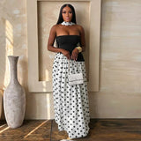 FDYOUI Elegant Bandage Polka Dot Patchwork Evening Dresses Women's 2026 Summer Off Shoulder High Slit Pleated Long Party Dress