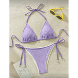 High Cut Leg Two-Pieces Bikini Set Bather Bathing Suit Swim Wrinkled Crinkled Halter Bikini Women Swimwear Female Swimsuit M125