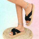 Ladies Sandals Slippers Solid Colour Bow Beach Outer Wear Flat Bottom Large Size Anime Slippers For Women Dressy Sandalias