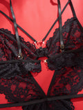 Women Lace Bodysuit Female Underwear Floral Embroidery Heart Shaped Ornament Design Bodycon