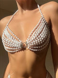 Luxury Pearls Chain Fringe Tassel Bikini Bottom Swim Brief Women Swimwear Female Bather Brazilian Tanga Panties Underwear