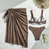 With Sarong Underwired Bikini Female Swimsuit Women Swimwear Three-pieces Bikini set Brazilian Bather Bathing Suit Swim V7936