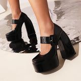 Spring and Autumn New Styles Fashion Round Head High-heeled Women's Shoes Shallow Mouth Buckle Square Heel Mary Jane Women Shoes