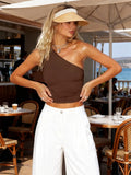 Women's One Shoulder Tank Tops Sleeveless Slim Fit Vest Solid Color Crop Tops Summer Shirts Streetwear