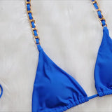 5 Colors Sexy Bikini Women Solid Swimwear Swimsuit Metal Chain Weave Straps Bikinis Set Bathing Suit Beach Bikini Female Thong