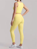Fake Two Piece Tank Top Yoga Sets Women Lace V Neck Sports Vest Fitness Suit Hip Lifting High Waist Leggings Workout Clothes