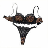 Classic Leopard Print Black Lace Lingerie Set Underwire Bra With Matching Thong Women Sexy Intimates ZA825182