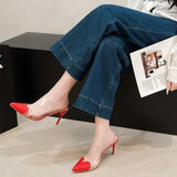 2026 summer new patent leather nude color thin heel pointed high-heeled sandals with a transparent and sexy
