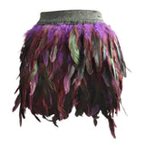 Womens Faux Feather Mini Skirt Elastic Mid Waist A-line Skirt Ladies Mardi Gras Outfit Festivals Carnival Dance Party Supplies